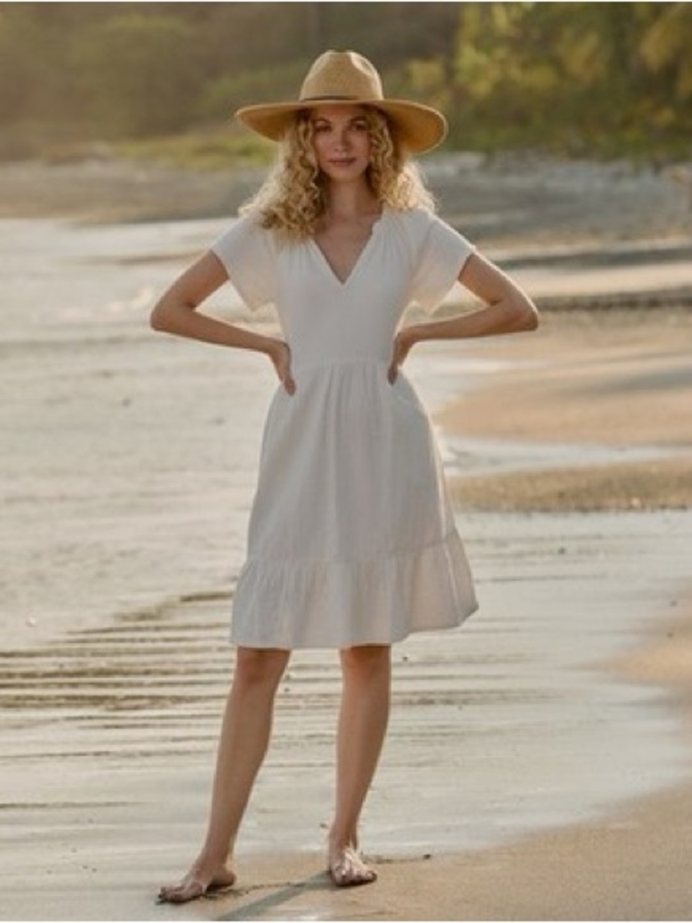 NWT Pact Coastal Double Gauze Breezy Dress Organic Cotton Sea Salt White L Tie